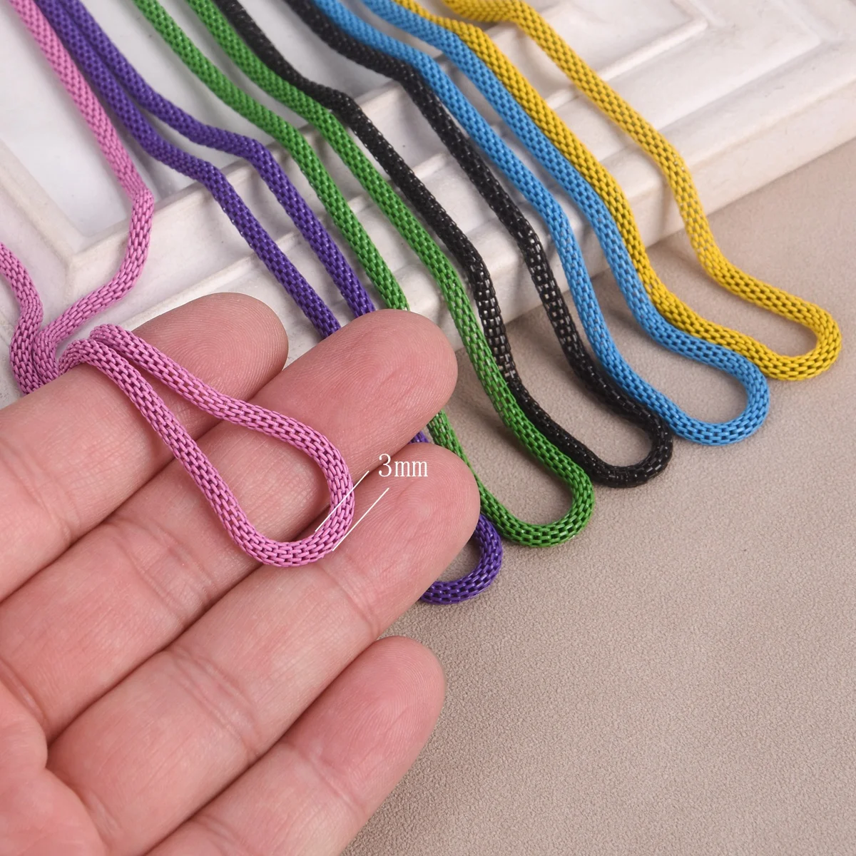 120CM Color Coated 3mm Hollow Iron Metal Closed Snake Chain Necklace For Jewelry Making DIY Crafts Findings