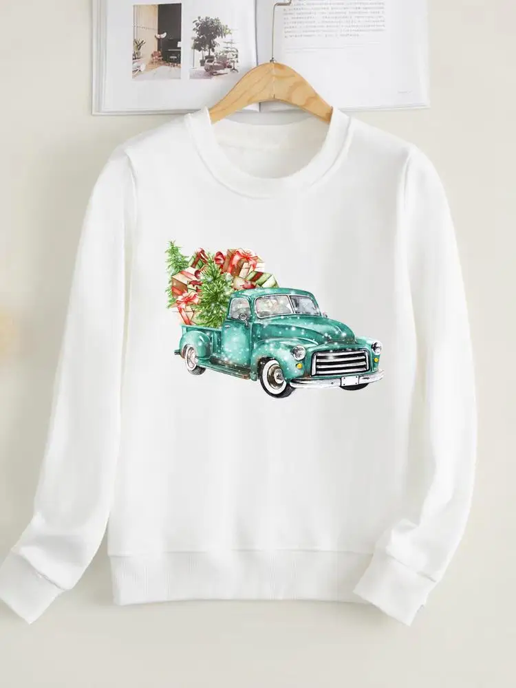 

Truck Tree Trend Clothing Christmas Spring New Year Fashion Winter Pullovers Women Fleece Print Female Graphic Sweatshirts