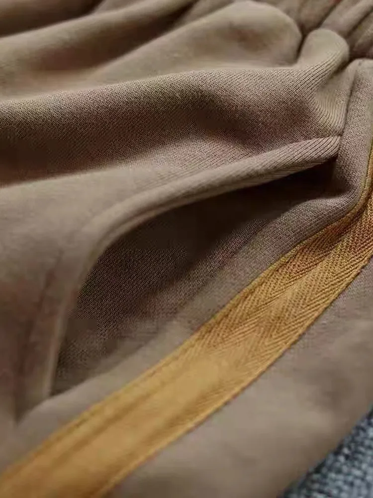 캐주얼 할란 팬츠 엘라스틱 웨이스트 나인 포인트 스플라이스 사이드 컬러 블로우 루즈 핏 가을 겨울 신상 여성 패션 바지