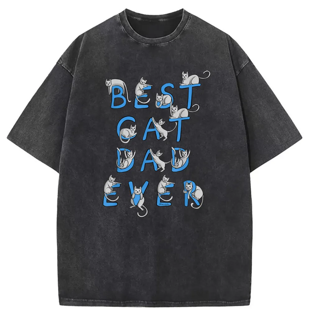 Best Cat Dad Ever Cats Graphic Men T-shirts Man Prevailing Long Sleeve Retro Tee Shirts Unisex Vintage Sweatshirts Summer Tops