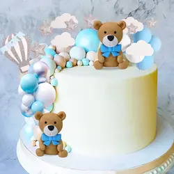 Blue Teddy Bear Cake Decoration 46 pz/set Cartoon Teddy Balloons Cake Topper Kids Boys Happy One 1st Birthday Baby Shower Decors