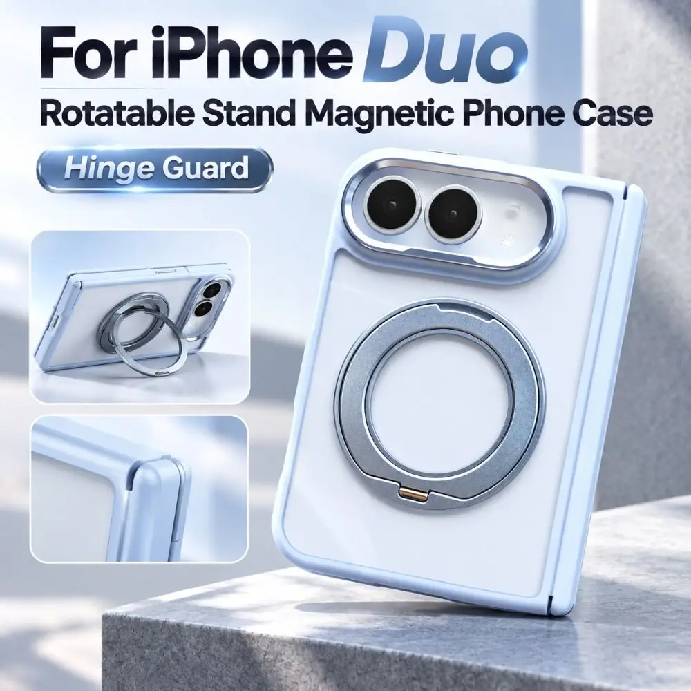 Hinge Guard Rotatable Stand Magnetic Case Anti Slip Transparent Fold Phone Shell Acrylic Back Full Protection for iPhone Duo