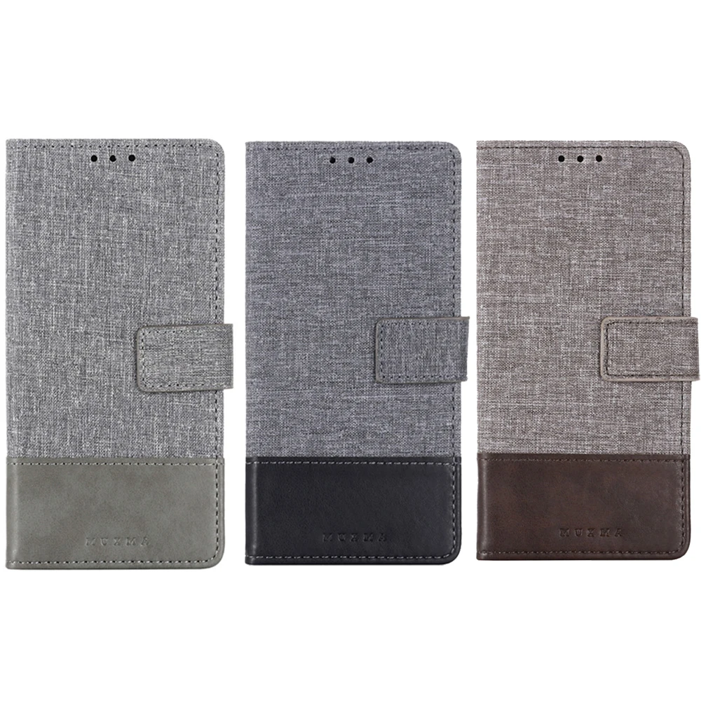 For OnePlus 7T Pro / 7 Pro / 6T / 5T / 3T Muxma Canvas Artificial Leather Flip Cover Stand Card Pockets Slot Wallet Case