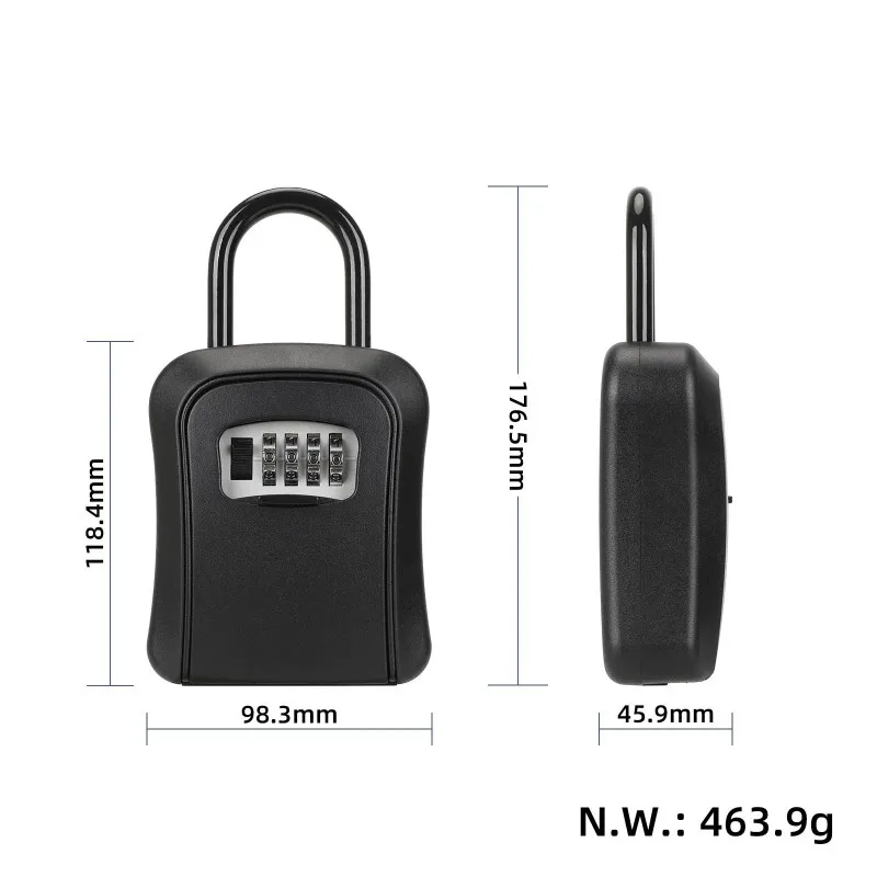 Aluminum Alloy Key Lock Box Wall Mounted 4 Digit Combination Password Key Storage Safe For Home Construction Black