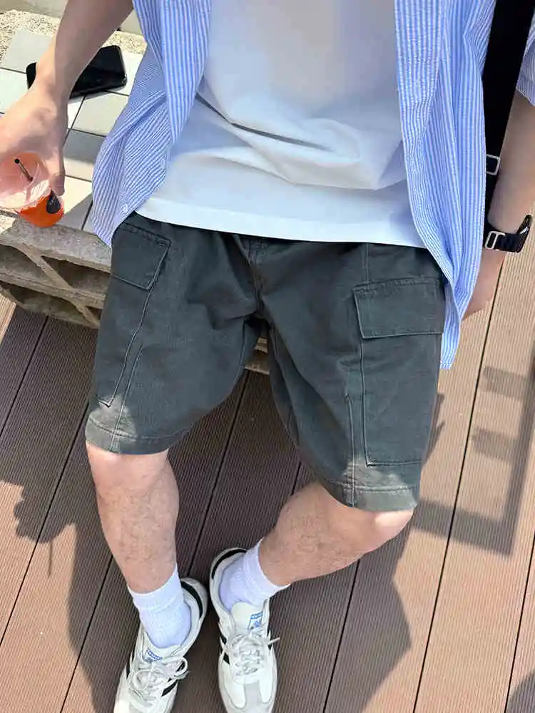 

Серые рабочие шорты, летние, новые, свободные, повседневные, для активного отдыха, однотонные, длиной до колена, мужские, молодежный активный стиль