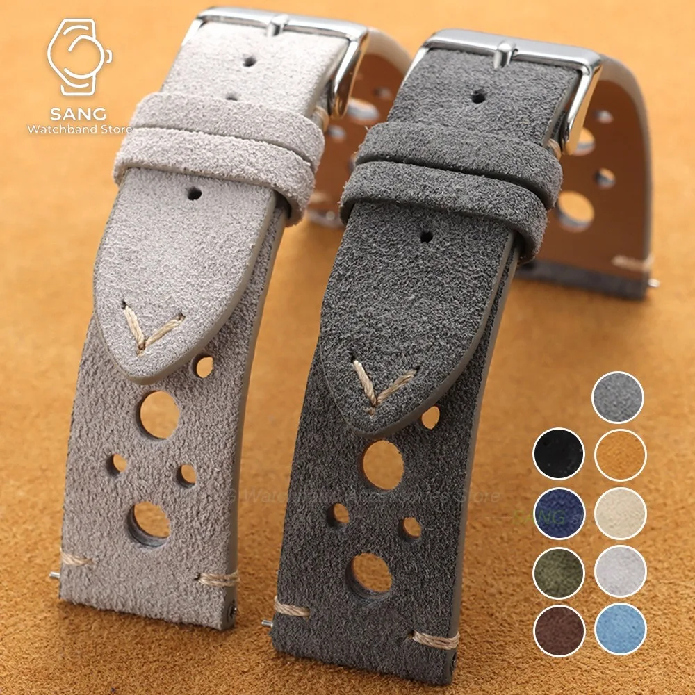 18/19/20/21/22mm Top Layer Suede Leather Watchband Accessories Quick Release Porous Breathable Band Pin Buckle Business Bracelet
