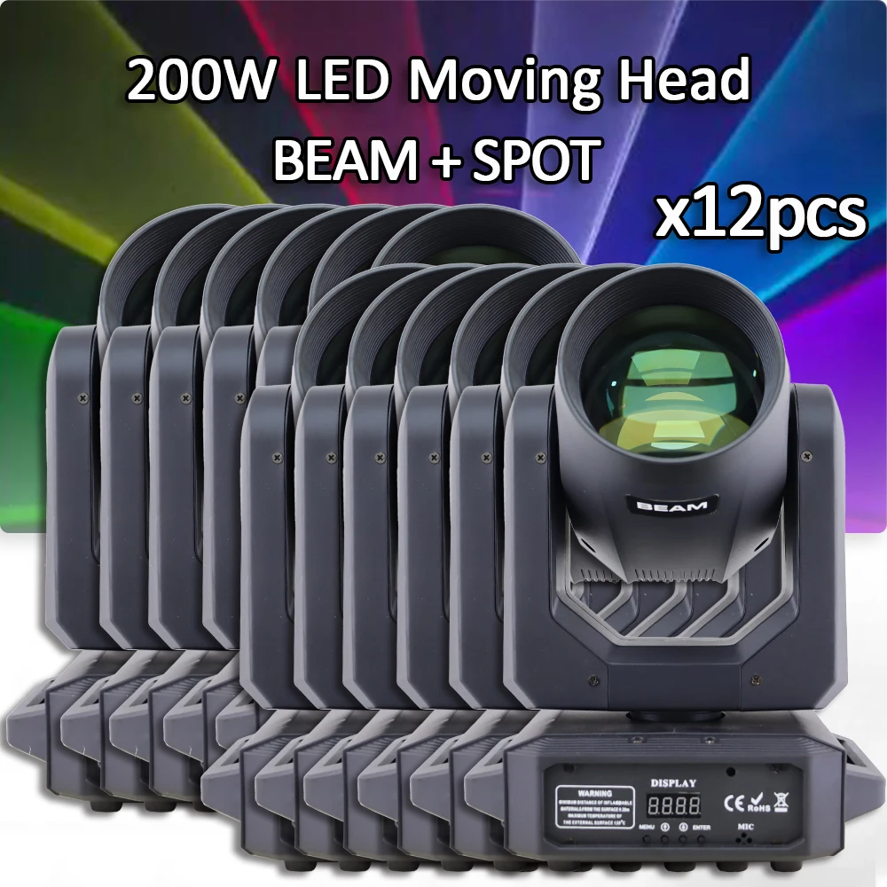 12Pcs/Lot LED Moving Head Light 200W Beam Spot 6+12 Rotating Prisms Dj Party Dmx Stage Light Effect Light Disco Christmas Bar