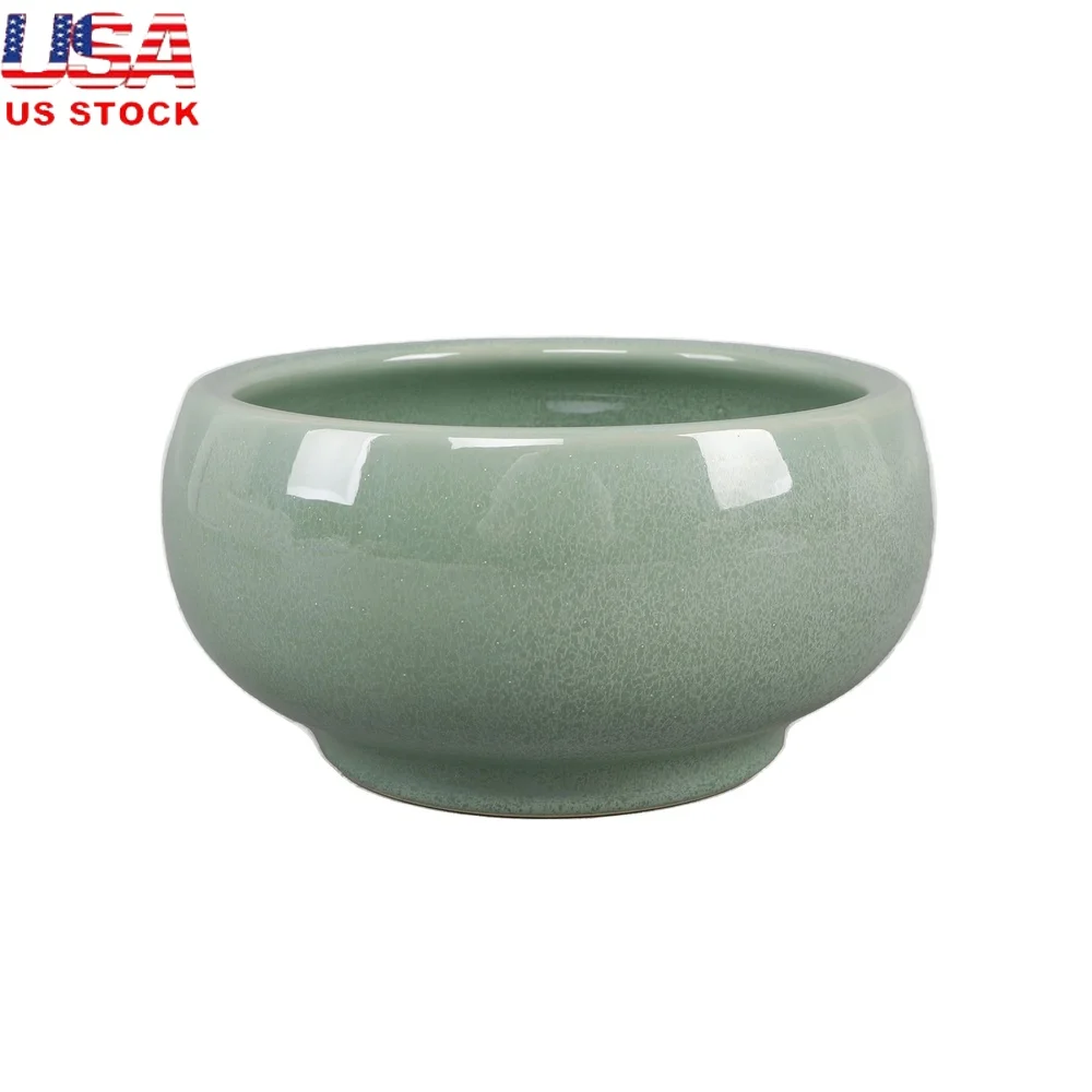 

Reactive Glaze Ceramic Planter 7.9 Inch Decorative Pot with Drainage Holes Lightweight Indoor Outdoor Use Elegant Green Finish