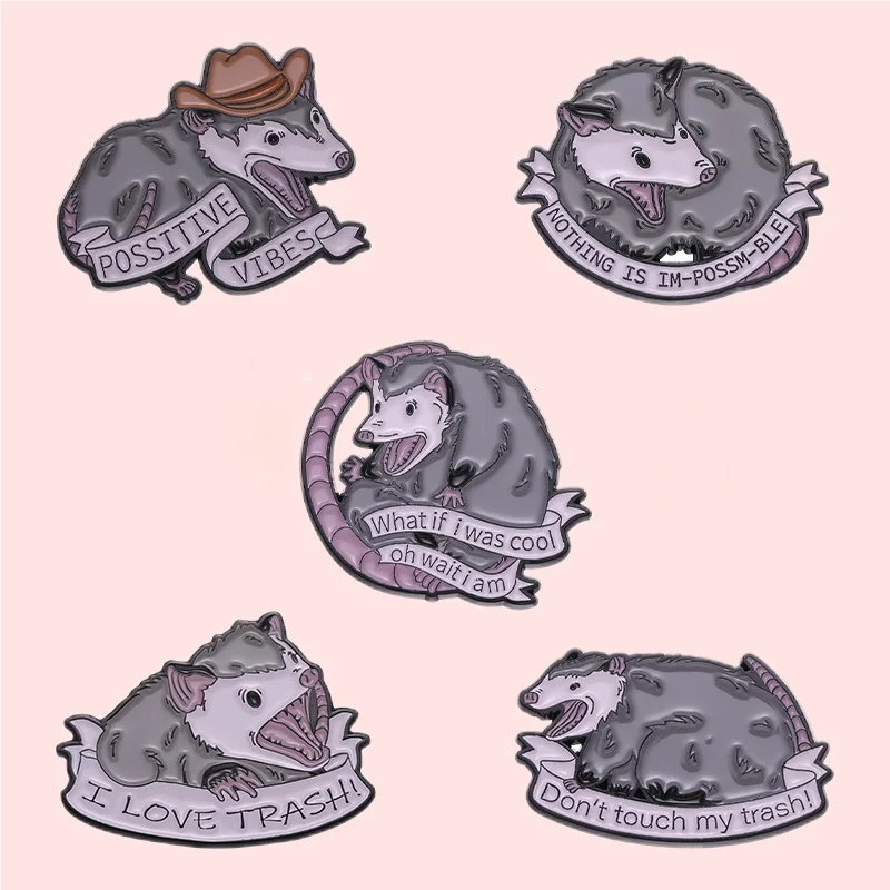 Cartoon Creative Badge Screaming Opossum Shaped Animal Cartoon Fun Metal Fixed Brooch Gift Backpack Jacket Accessories Wholesale