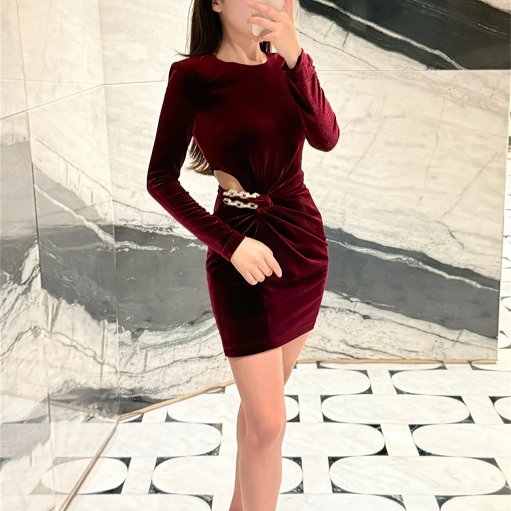 2025, elegantes Winterkleid für Damen, Samt, ausgehöhlt, Kette, Korsett, figurbetonter Damenrock, Y2K New Fashion Party Dress BH