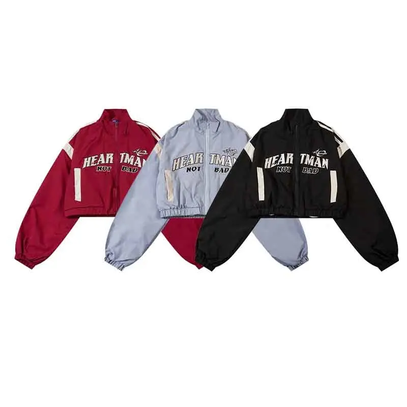 Y2K Letter Embroidery Women Short Jackets Fall Loose Hip Hop Long Sleeve Zipper Bomber Coat Korean Streetwear Casual Outwears