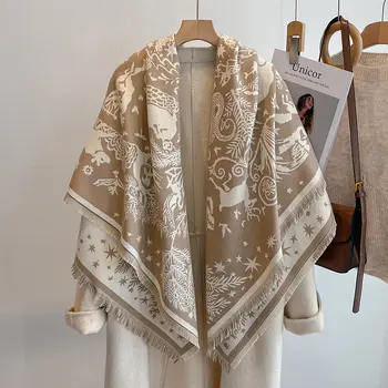 2025年奢華品牌女士冬季羊絨圍巾 - 花卉印花流蘇羊絨披肩、頭巾和斗篷 8 最佳銷售 披羊絨女 - №8