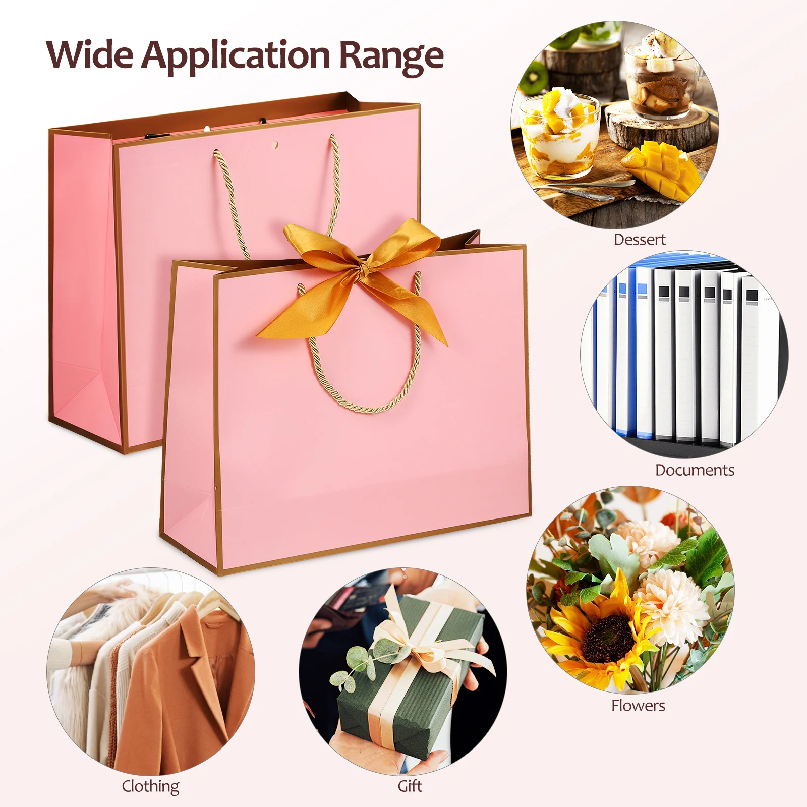 

10 Pcs Bags Pink Medium Size Large Gift Bag Bow Ribbon Wedding Party Favor Packaging Present Storage Shopping Bag