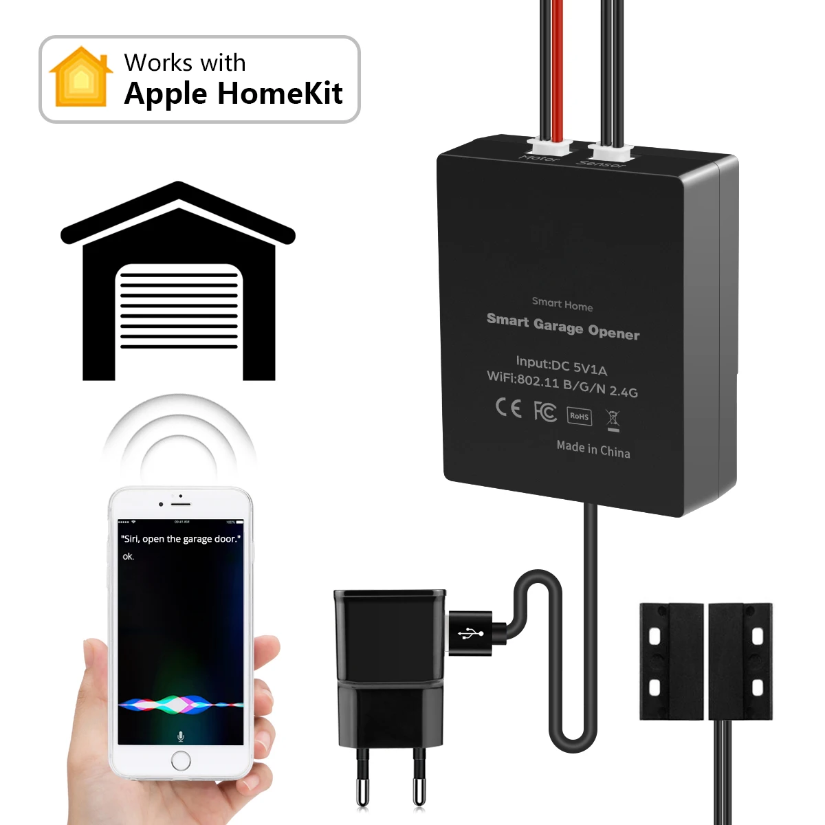 Apple HomeKit Smart WIFI Auto Garage Door Switch Siri Voice Wireless Control Gate Command Opener Work With Apple Home