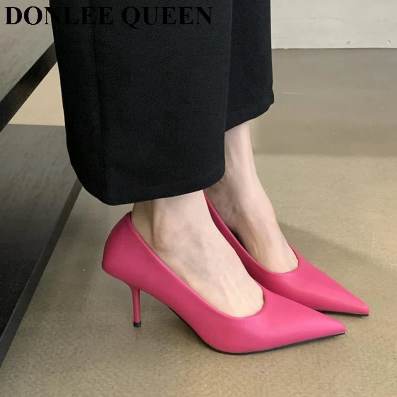 Fashion Candy Color Pumps Shoes Women Pointed Toe Shallow Slip On High Heel 7cm Office Dress Female Pumps Autumn Zapatillas Muje