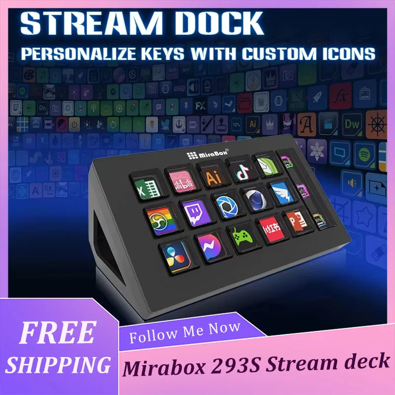mirabox-293s-stream-deck-con-10-tasti-lcd-console-live-mini-tastierino-streamdeck-deck-dock-macropad-controller-studio-per-streaming