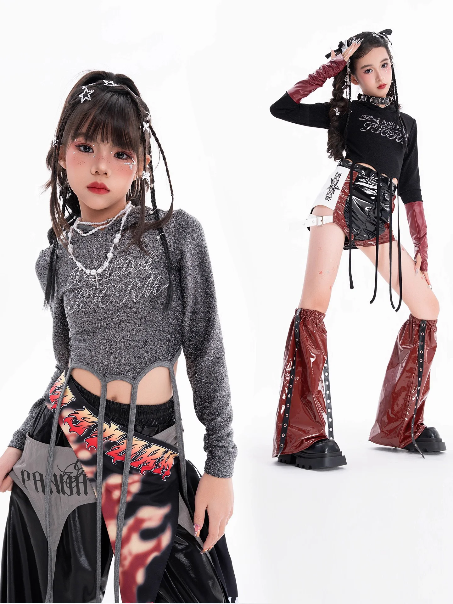 

19925, танцевальная одежда Kpop для девочек, топ с длинными рукавами, джазовый костюм, детская одежда в стиле хип-хоп, уличная одежда, сценическая одежда, DN21872