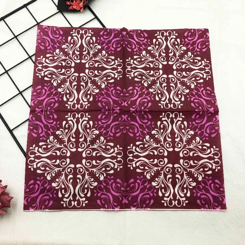 20pcs/Pac Colourful Printed Napkins Purple Flower Creative Square Paper Napkins Wedding Party Restaurant Folding Mouth Cloths