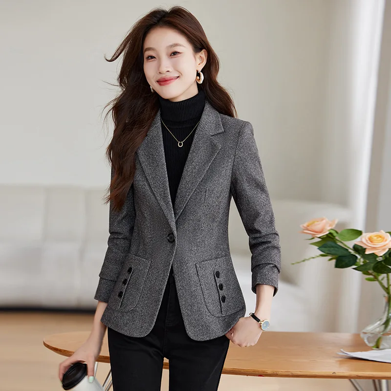 

High Quality Long Sleeve Female Blazer Single Button Slim Jacket Ladies Business Work Wear Formal Suit Coat Women Outerwear New