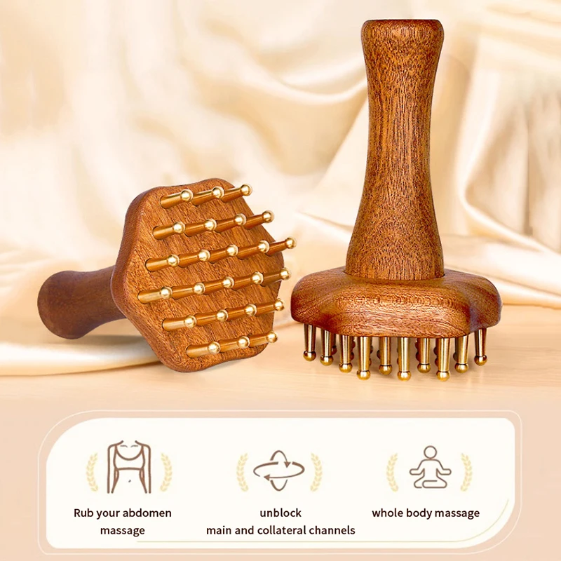 

〔San〕Copper Head Massage Gua Sha Comb Long Wooden Handle Sturdy Meridian Point Massager Brush Durable Chinese SPA Gua Sha Tool