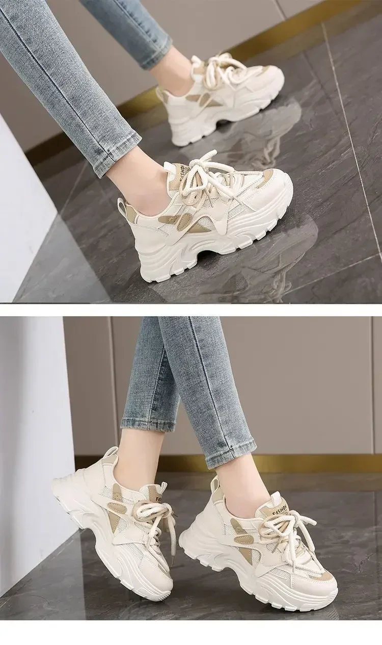 Modische Damen-Dad-Schuhe mit Leder-Obermaterial, Dicker Sohle, Lässige Sportschuhe, Frühling-Herbst Neuer Stil, Atmungsaktiv und Leicht – Detail 15