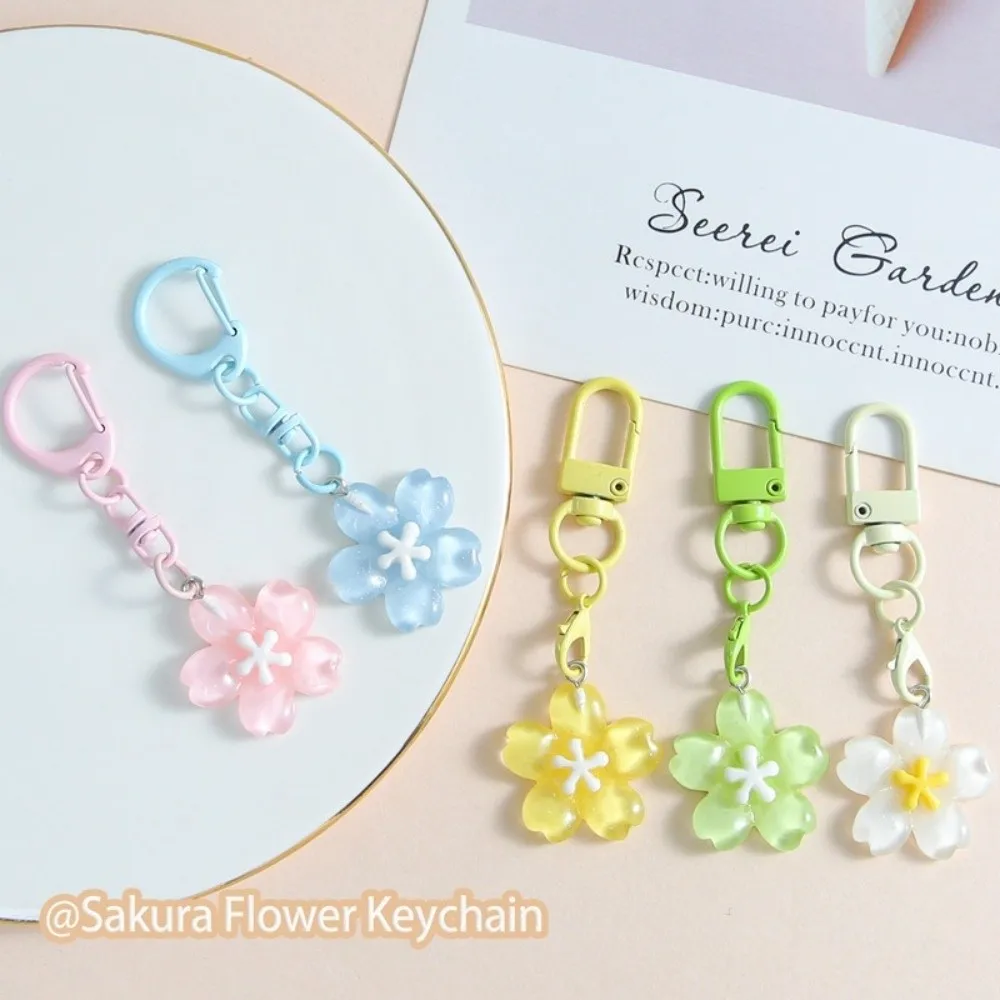 Cute Resin Cherry Blossom Keychain Colorful DIY Floral Keychains Car Key Ring Backpack Decoration
