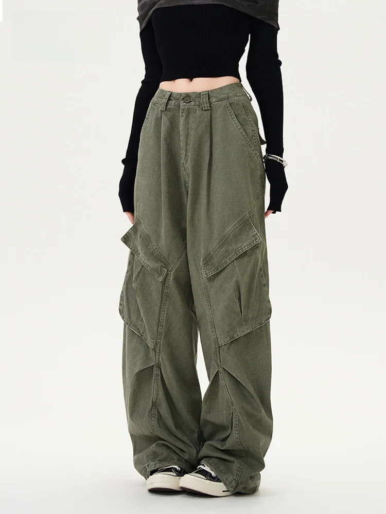 

Мужские рабочие брюки JFU2025 в американском ретро-стиле, деконструированный дизайн, свободные повседневные плиссированные прямые брюки из 100% хлопка