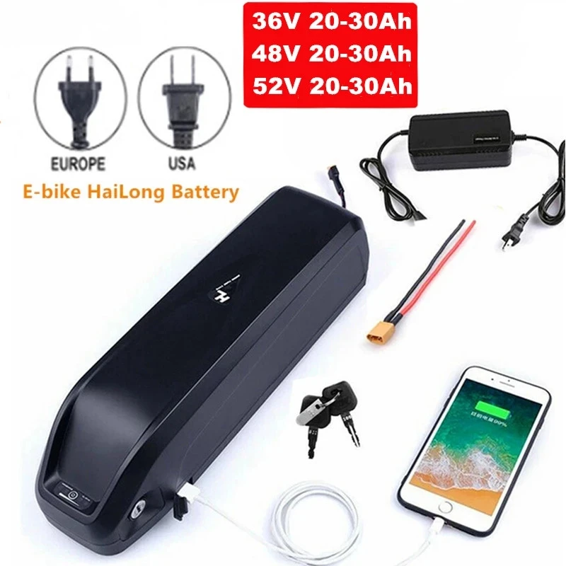 

electric bike battery e-bike ebike 36v 20ah 48v 30ah 52v 20ah china 18650 cells lithium ion polly down tube battery pack+Charger