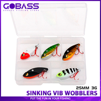 GOBASS 5pcs Mini Metal VIB Blade Jig Fishing Lure 25mm 3g Sinking Vibration Artificial Baits Spoon Vibe for Bass Pike Perch