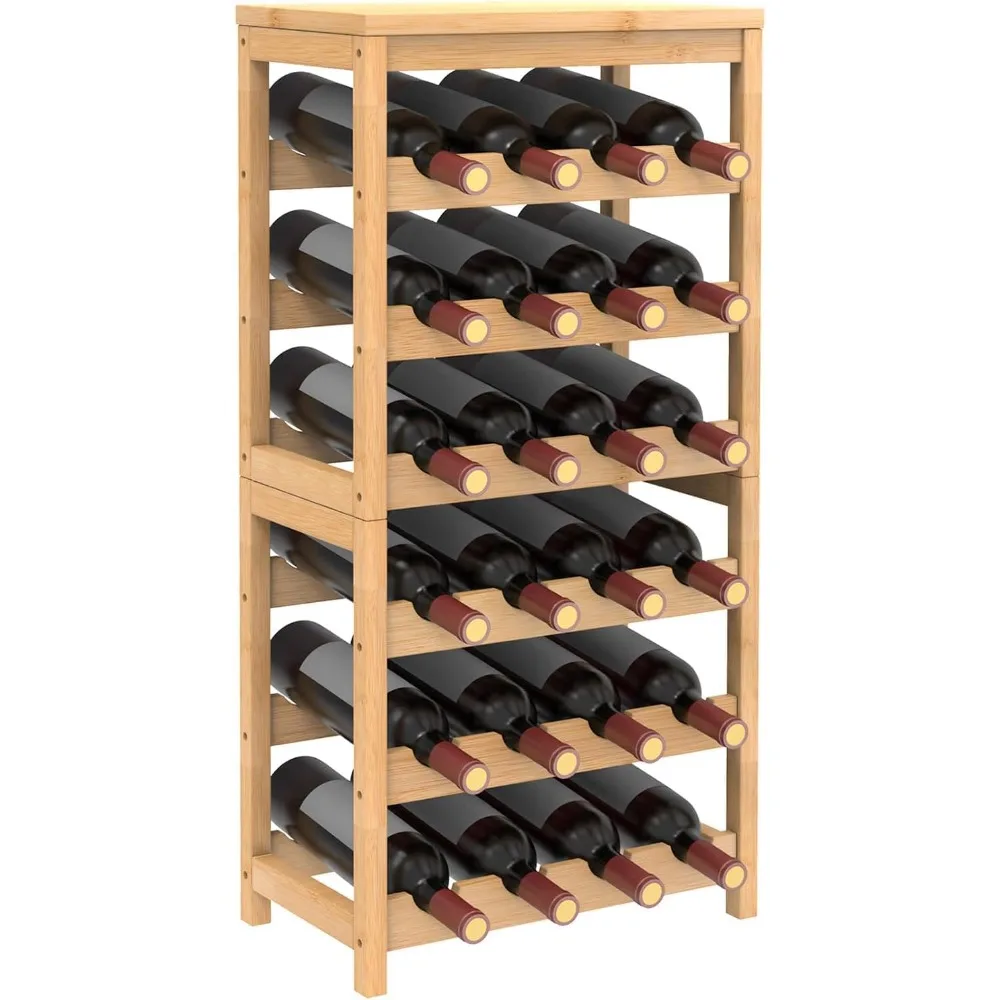 

6-Tier Bamboo Wine Rack - Freestanding Floor Display with Table Top for Kitchen and Dining Area Storage