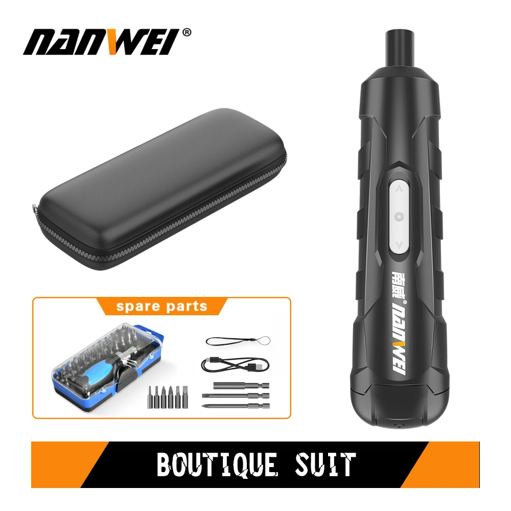 NANWEI 4V Mini Electrical Screwdriver Set Smart Cordless Electric Screwdrivers USB Rechargeable Handle with Bits Set Drill