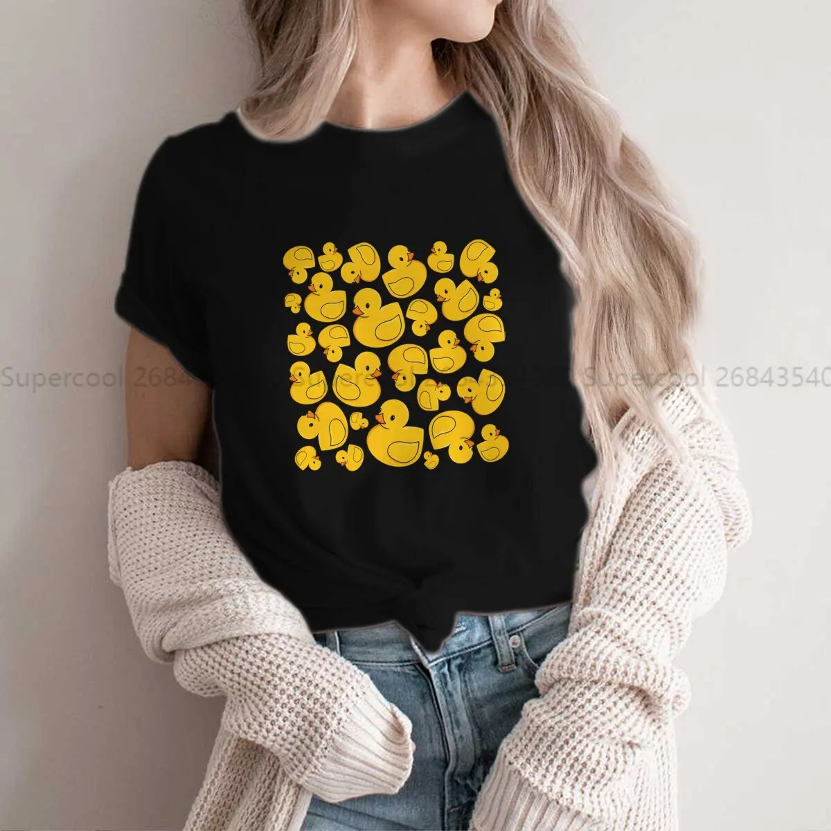 Pattern Casual Polyester TShirt Rubber Duck Printing Tops Leisure T Shirt Female