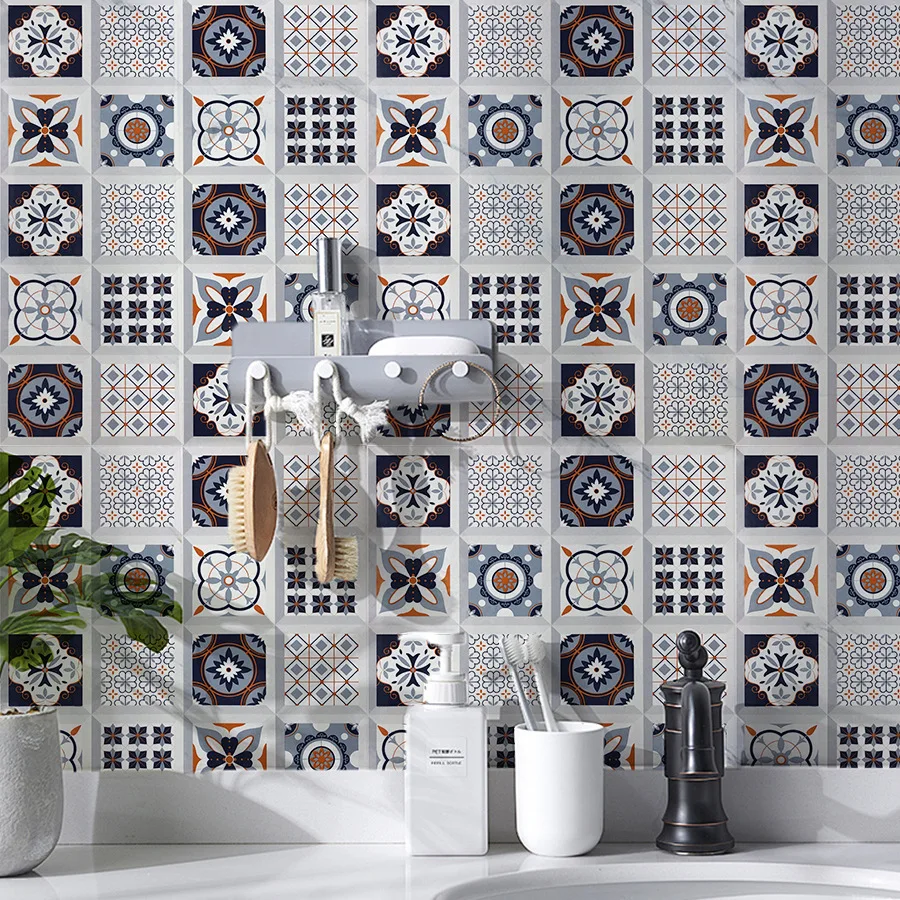 Ceramic Tile Stickers Desktop Stickers Kitchen Stove Oil Resistant Stickers Bathroom Self-adhesive Wallpaper Geometric Patterns