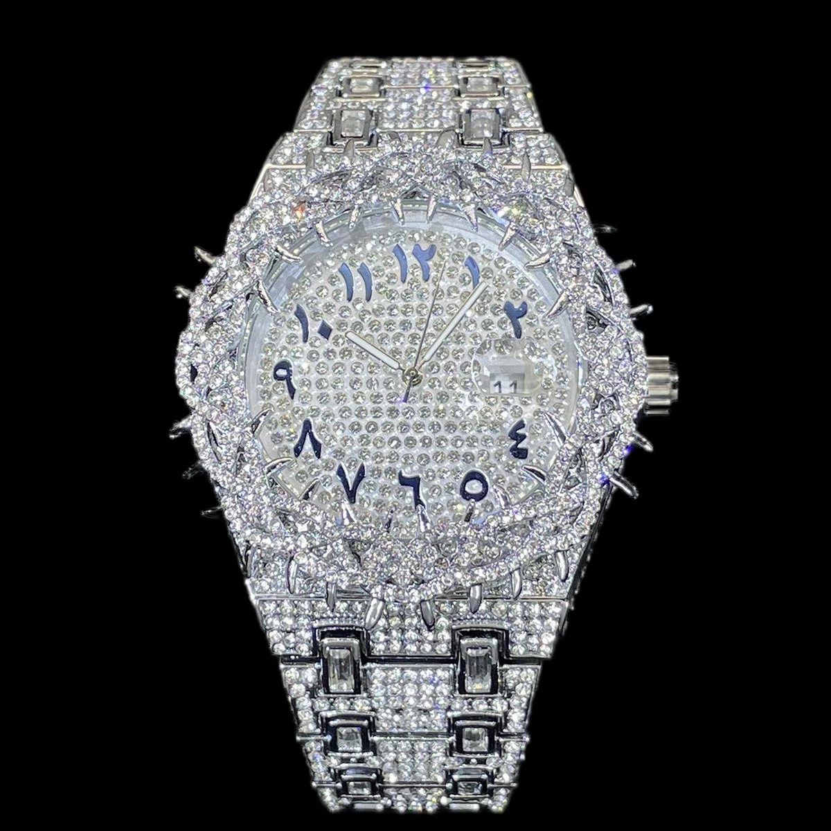 UNIGUET Luxury Full Diamond Watch For Men Fashion Hip Hop Ice Qut Bling Jewelry Quartz Wristwatch For Man Dropshipping