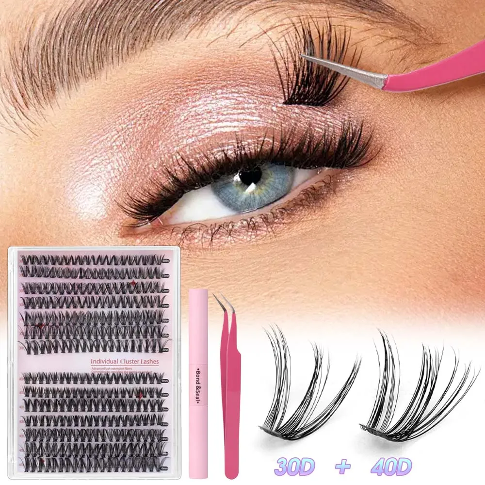 DIY 30D40D Eyelash Mixed Set Eyelash Bond Seal Segmented Lash Extension with Lash Bond and Seal Self-Grafting EyeLashes Makeup