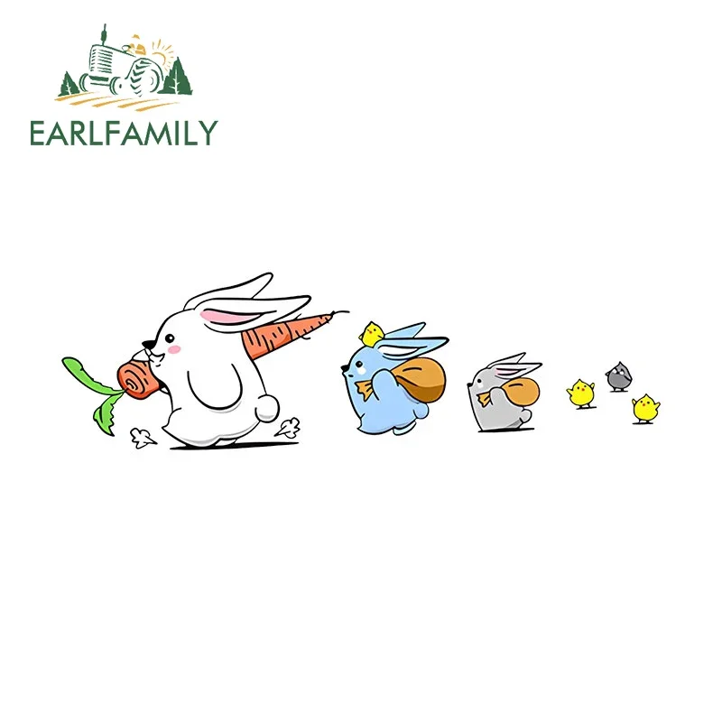 EARLFAMILY 13cm x 3.9cm for Cute Rabbit Run Cycle Cartoon Art Car Stickers Waterproof Simple Decals Occlusion Scratch Car Label
