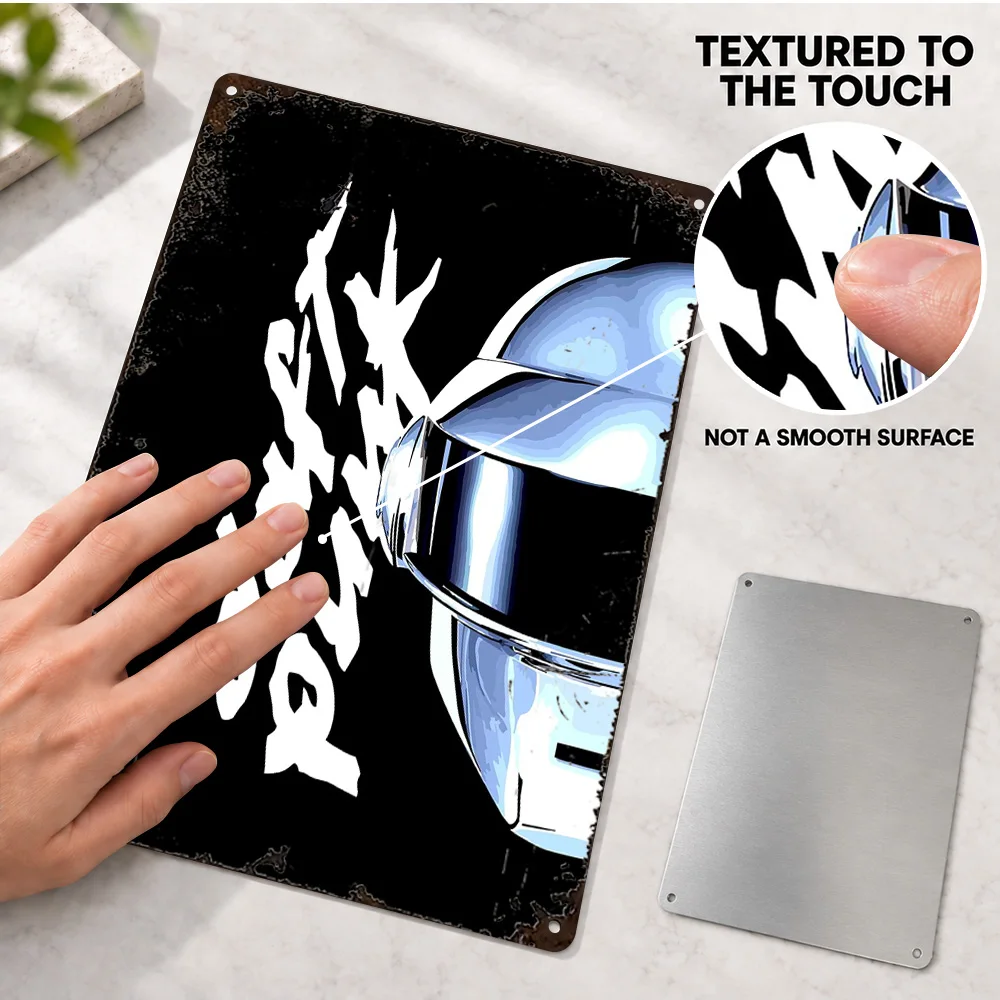 Daft Punk Helmet Printed Poster Customized Aluminum Metal Sign Vector Illustration Wall Art For Living Room Music Lover Gift