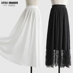 Chinese Style High Waisted Lining Petticoat Long Pleated Skirt Maxi Bottom Ladies White Black Lace Skirt for Hanfu