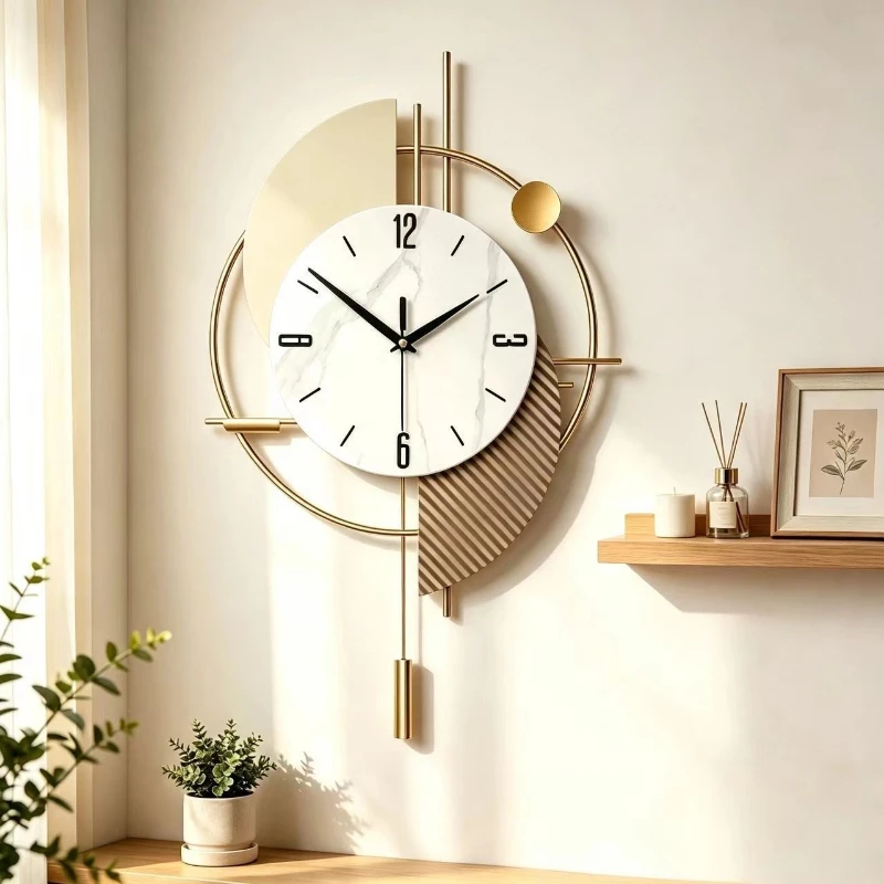 Living Room Wall-mounted Sway Wall Clocks TV Background Metal Mute Wall Clock Decor Porch Wall Watch Home Decor Quartz Clock