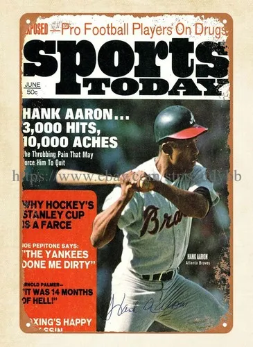 baseball palyer Hank Aaron 1970 Sports Today Magazine cover metal tin sign