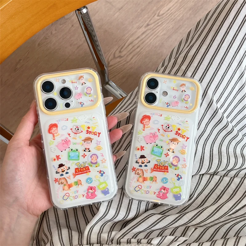 Новый мультяшный чехол 2026 года для iPhone 15 16 17 Pro Max: милый дизайн с Баззом, Вуди и инопланетянами, прозрачный, противоударный, с защитой камеры