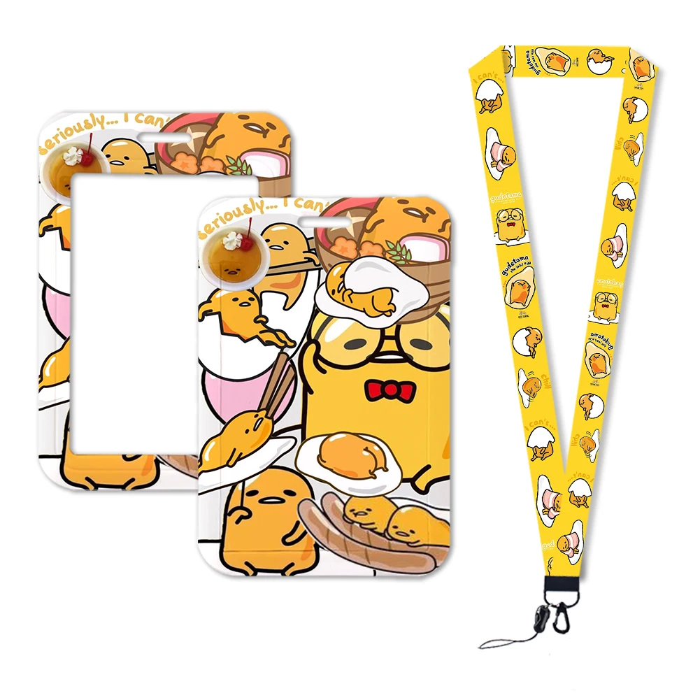 Sanrio Gudetama – porte-cartes en forme d'œuf paresseux, mignon, lanière de cou, porte-clés, porte-Badge, corde de suspension, accessoires pour étudiants, cadeau