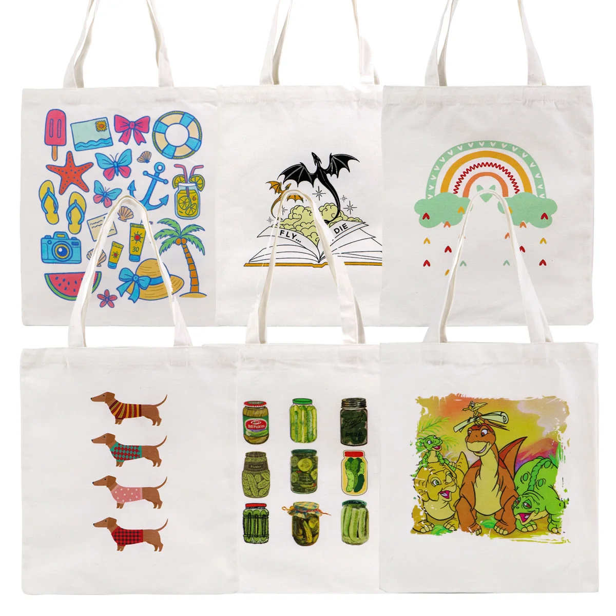 

Dragon Canvas Eco-friendly Shopping Bags Rainbow Machine washable Tote Bag White High-capacity Storage Bag Fashion Handbag Gifts