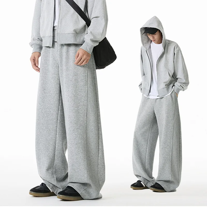 

Мужские спортивные штаны с широкими штанинами с боковой панелью, мужские тренировочные брюки из смеси хлопка, повседневные осенние мужские брюки для бега большого размера