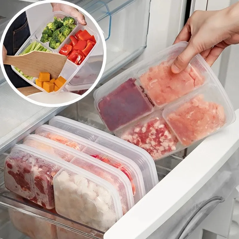 4 Grids Food Storage Box Portable Compartment Refrigerator Freezer Organizers Sub-Packed Meat Onion Ginger Clear Kitchen Tool