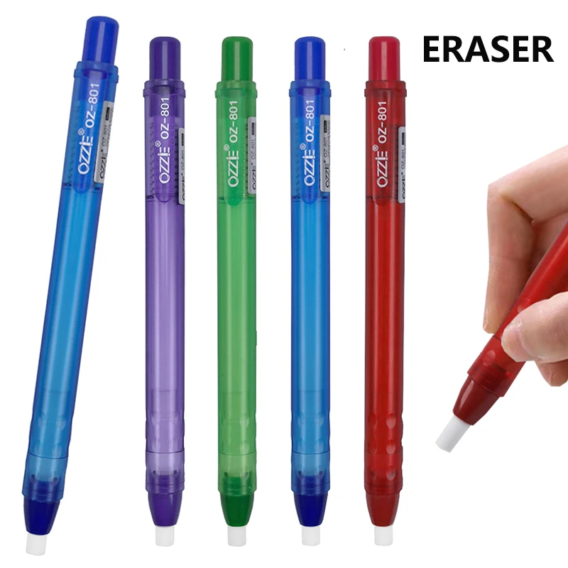 

4 Colors Creative Pen Shape Press Type Pencil Eraser Replaceable Core Sketching Painting Writing Erase Stationery Supplies