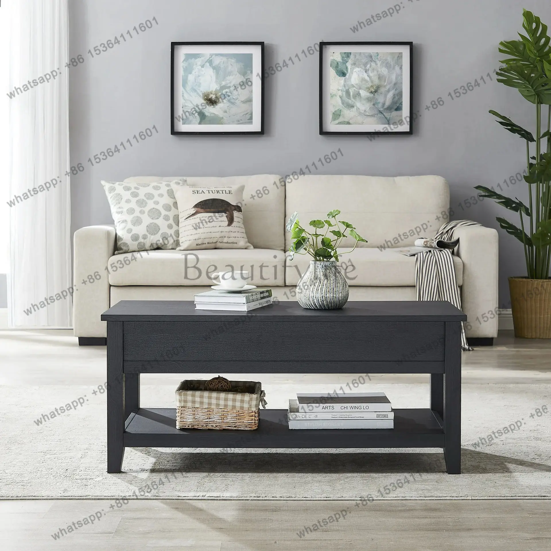 Cross-border multi-functional lifting coffee table, simple and versatile square corner storage table