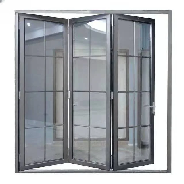 Modern folding door double low e grille glass door soundproof gorgeous external double folding door