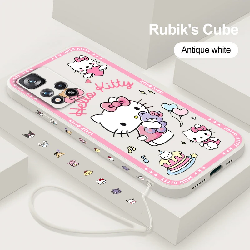 Hello Kitty Voor Xiaomi Redmi Note 12 12S 12r 11 11T 11S 10S 10S 9 8T Pro Plus 5G Vloeibaar Linker Touw Telefoonhoesje