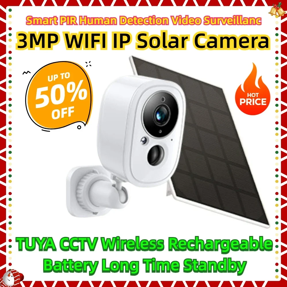 

Smart PIR Human Detection Video Surveillanc TUYA CCTV Wireless Rechargeable Battery Long Time Standby 3MP WIFI IP Solar Camera